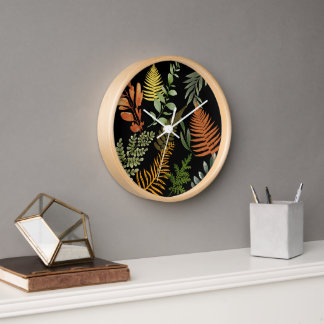 Reloj Floral de follaje botánico de Fern oscuro y colori