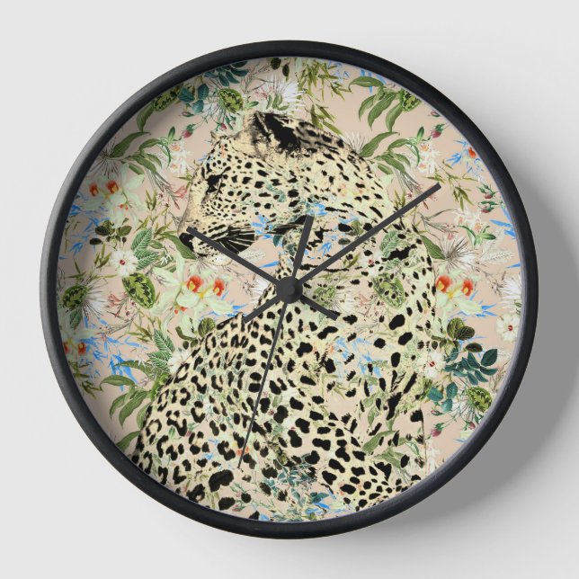 Reloj Floral de leopardo tropical hawaiano (Anverso)