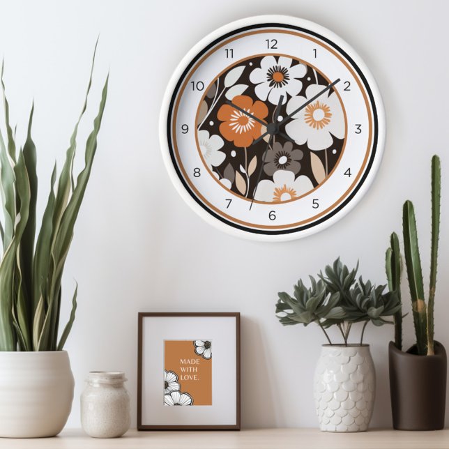 Reloj Floral moderna de mediados de siglo (Tick-tock in style! Indulge in the beauty of our Floral Retro Mid Century wall clock.)