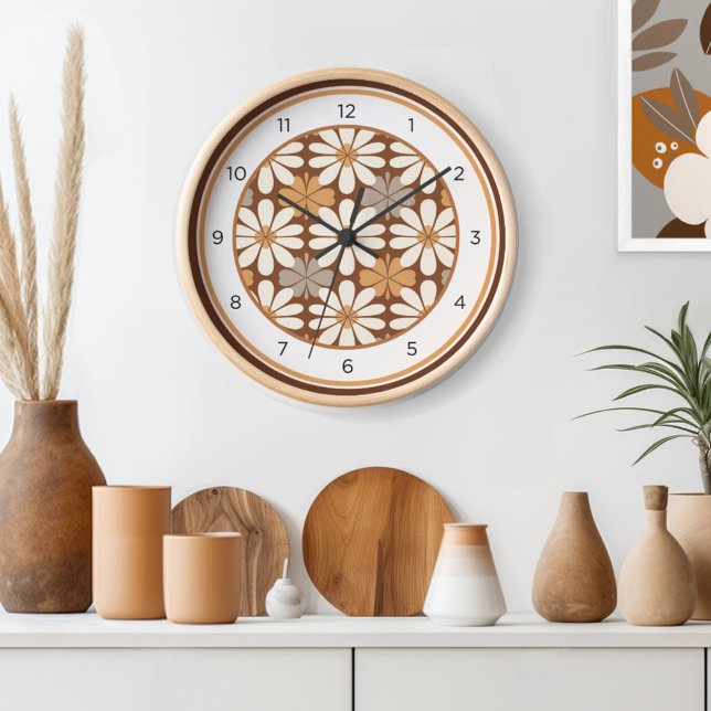 Reloj Floral moderna del siglo XX retro (Embrace the timeless charm of floral retro style with Wild on Flowers' Mid Century wall clock. )