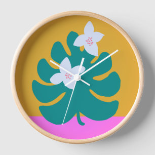 Reloj floral moderno y lindo de palma amarillo ros