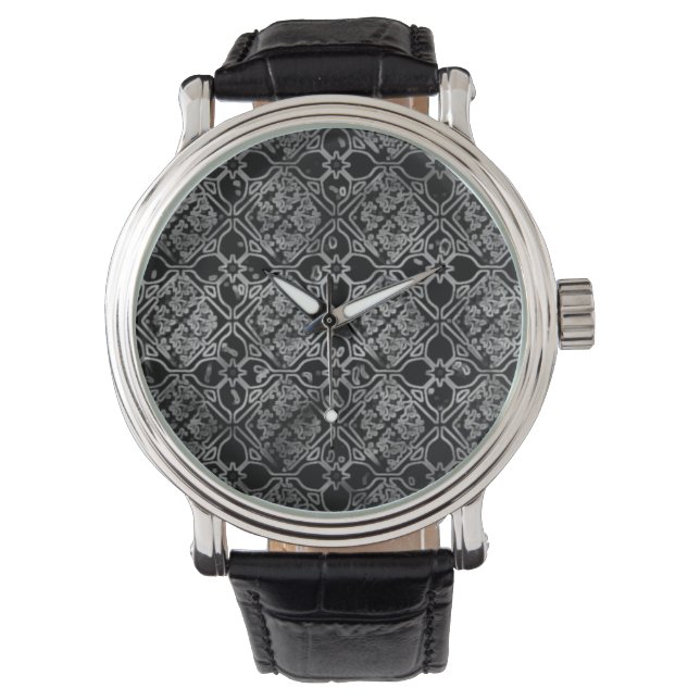 Reloj floral negro y gris (Anverso)