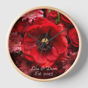 Reloj Floral roja inesperada personalizada