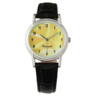 Reloj floral rosa amarillo con nombre personalizad