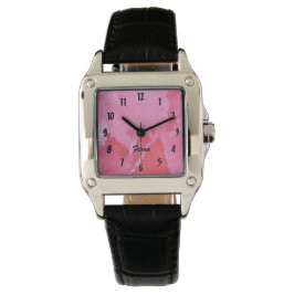 Reloj floral rosa con nombre personalizado