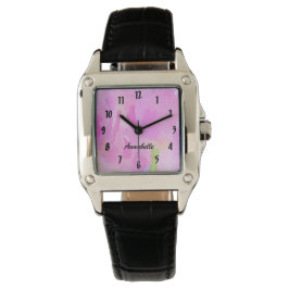 Reloj floral rosa con nombre personalizado