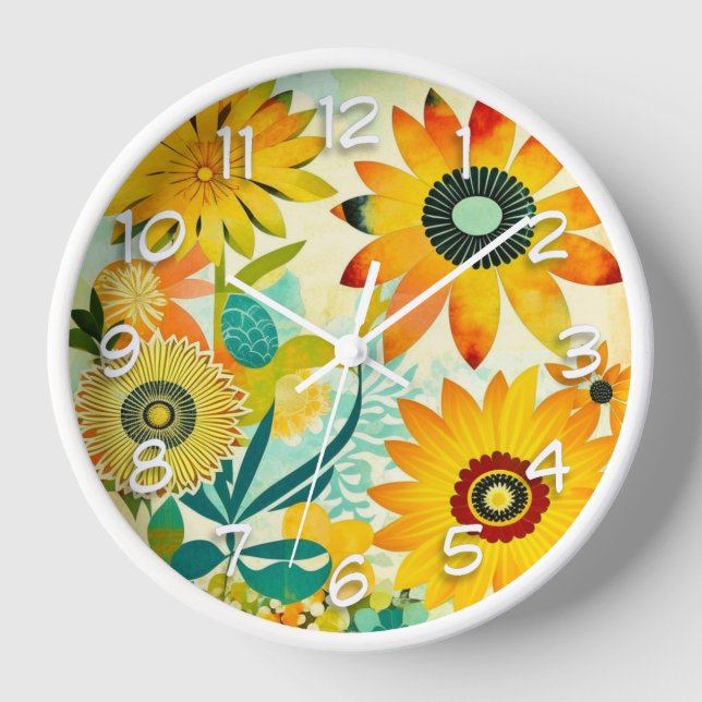 Reloj Flores amarillas de arte folclórico de bonito (Anverso)