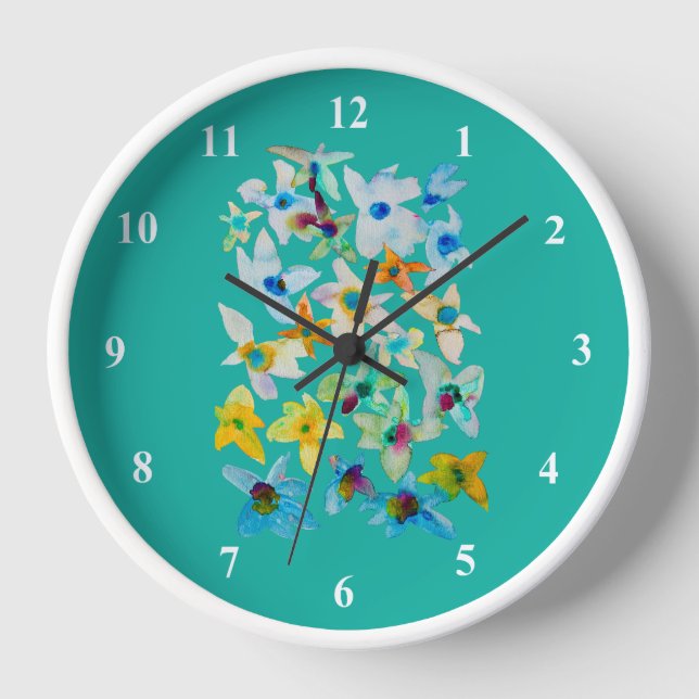 Reloj Flores azul acuarela (Anverso)