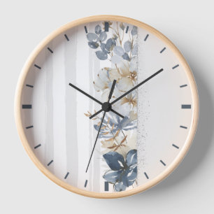Reloj Flores de acuarela femeninas sobre fondo a rayas