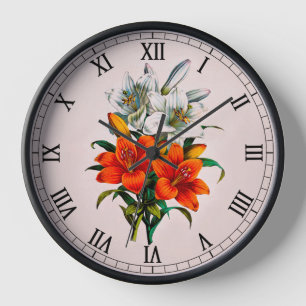 Reloj Flores De Lirio naranja Y Blanco ~ Por B. Chirat 1