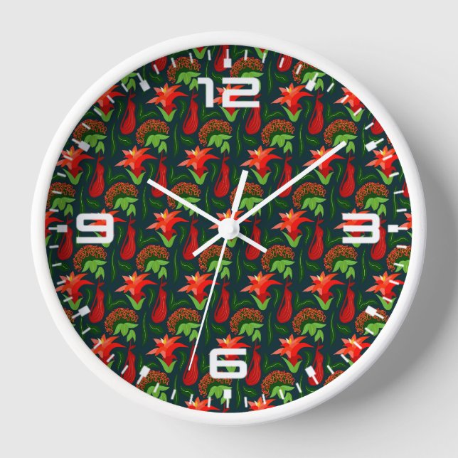 Reloj Flores exóticas coloridas patrón de hojas (Anverso)