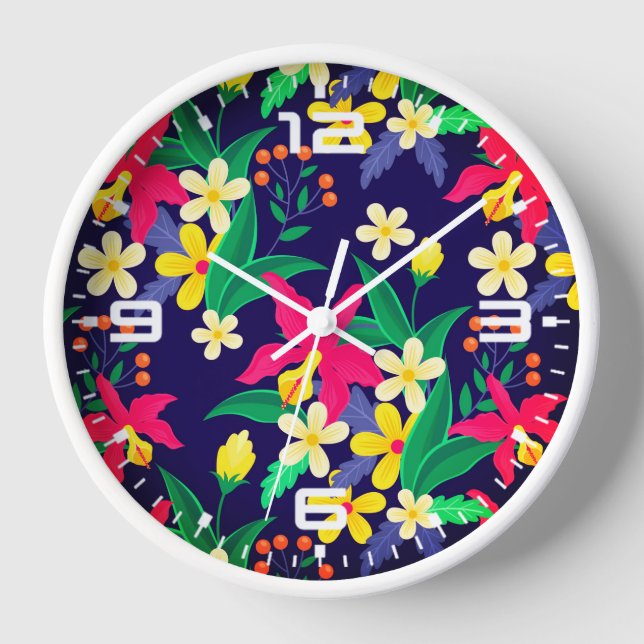 Reloj Flores Exóticas Coloridas Patrón de Hojas-23021 (Anverso)