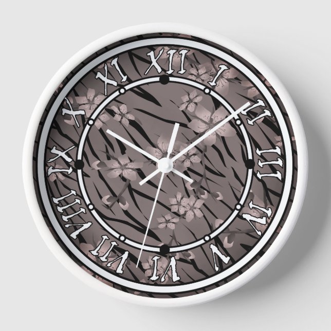 Reloj Flores florecientes de piel de tigre de cebra abst (Anverso)