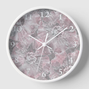 Reloj Flores grandes de estilo gris rosa