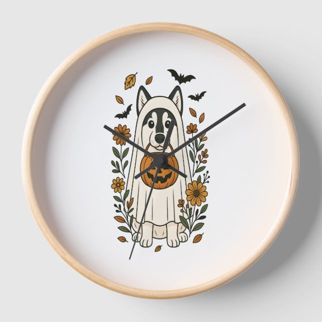 Reloj Flores Husky Siberianas de Halloween (Anverso)