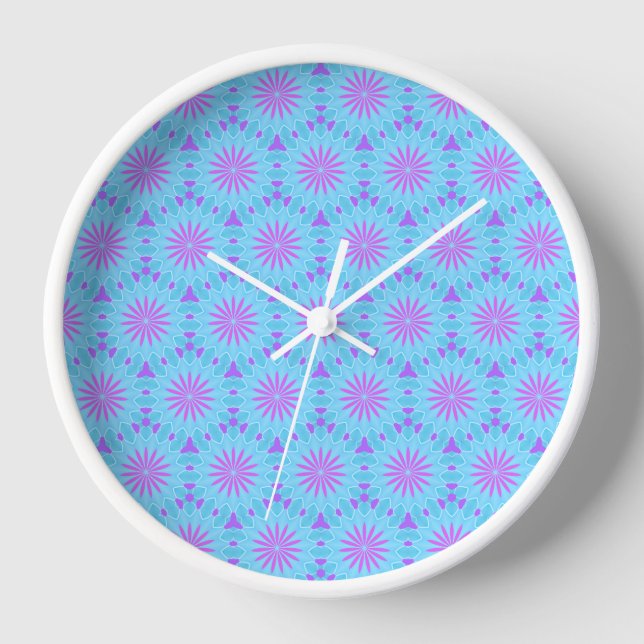Reloj Flores magenta con forma azul cielo y púrpura (Anverso)