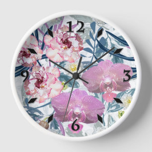 Reloj Flores rosas y orquídeas.