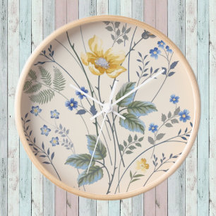 Reloj Flores silvestres azules y amarillas