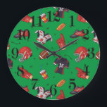 Reloj Football Sports Equipment, Food and Drink<br><div class="desc">The perfect fun pattern for anything football related. Including Football numbered jerseys, Football padding and cleats. Also includes concessions of hotdogs and soda drinks with X and O play markers in the background. Feel free to change the color of the background, add custom text or a photo/logo for an extra...</div>