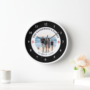 Reloj Foto de familia personalizada en círculo negro con