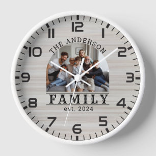 Reloj Foto de Personalizado Rústico Lavado Blanco y Nomb
