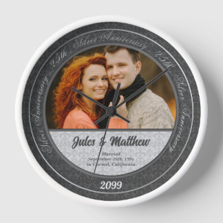 Reloj Foto y nombre del 25º aniversario de bodas de plat