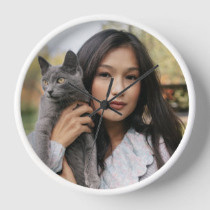 Reloj Fotografía de mi gato envuelta marco de madera bla
