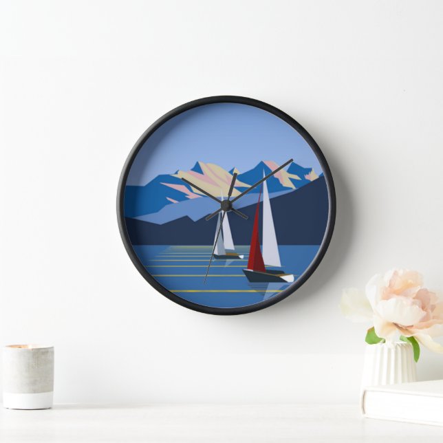 Reloj Fotografía de veleros y montañas (Hogar)