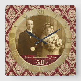 Reloj fotográfico rojo Damasco romano Número roman