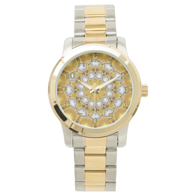 Reloj fractal de oro y plata en Kaleidoscope (Anverso)
