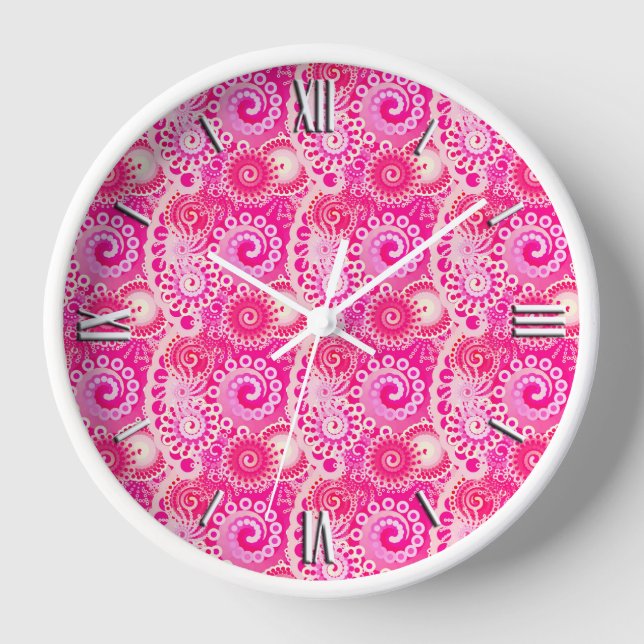 Reloj Fractal swirl pattern, shades of fuchsia pink (Anverso)