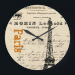 Reloj francés de la Torre Eiffel<br><div class="desc">Un diseño de collage con imágenes francesas vintage y un documento francés vintage. Salga como está,  o personalizar con el texto de su elección.</div>