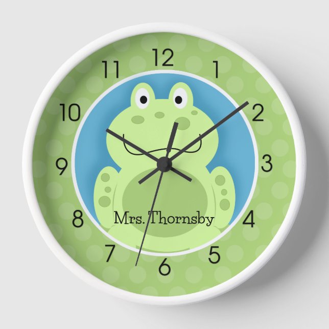 Reloj Frog Toad Green Cute Frogs Teacher Baby Wall (Anverso)