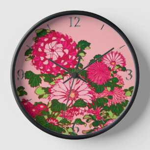 Reloj Frontera de la flor, fucsia y rosa japoneses del