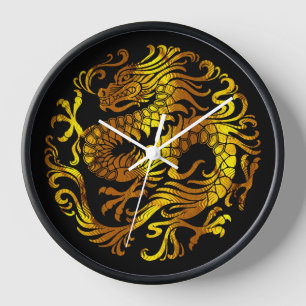 Reloj Fuego Dorado: Grabado de un Dragón