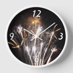 Reloj Fuegos artificiales blancos y dorados II Celebraci