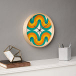 Reloj Funky Coloroso Retro semicírculo Patrón de arte<br><div class="desc">Hermoso diseño contemporáneo amarillo oscuro, naranja, azul verde azulado, azul oceánico y blanco de los círculos medios geométricos ondulados sobre un fondo blanco y crema de marfil. Diseño ornado, elegante, elegante y ecléctico para la elegante moda artística, la diva de la moda artística, el popular hilo de moda, el estilo...</div>