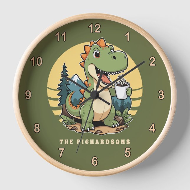 Reloj Funny Dinosaur Outdoor Explorer Nombre de familia (Anverso)