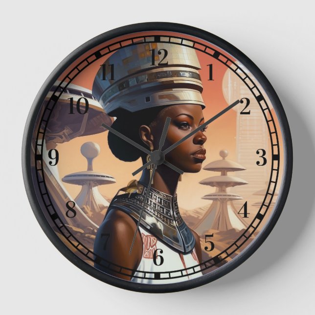 Reloj Futurista ciencia ficción de reina afrofuturista (Anverso)