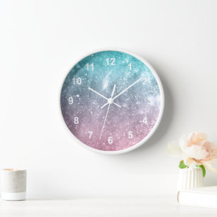 Reloj Galaxia azul acuático rosa oscuro con números abst