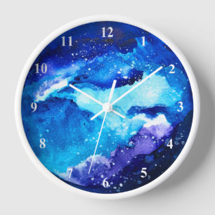 Reloj Galaxia espacial planeta azul acuarela