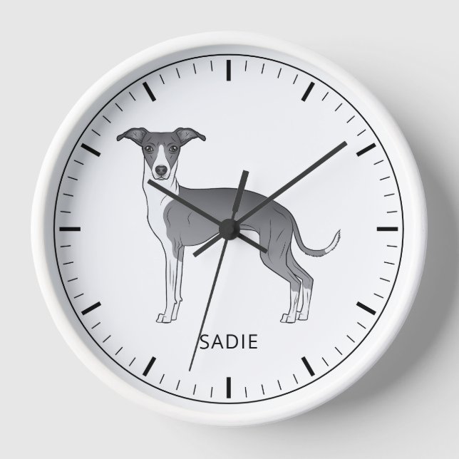 Reloj Galgo Italiano Azul y Blanco con Texto Personaliza (Anverso)
