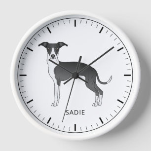Reloj Galgo Italiano Blanco Y Negro Con Texto Personaliz