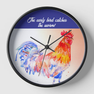 Reloj Gallo Acuarela Pollo Ave Gallo Granjas Niños