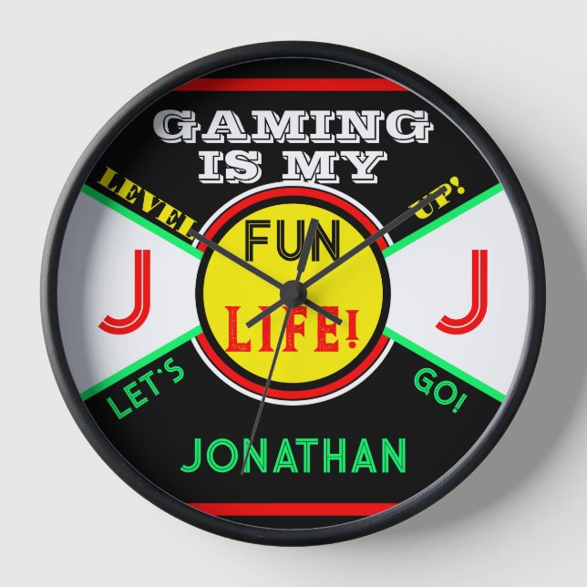 Reloj Gaming Fun Life Room Name Black Yellow Green (Anverso)