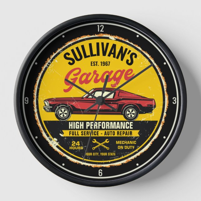 Reloj Garaje Fastback Red Classic para coches personaliz (Anverso)