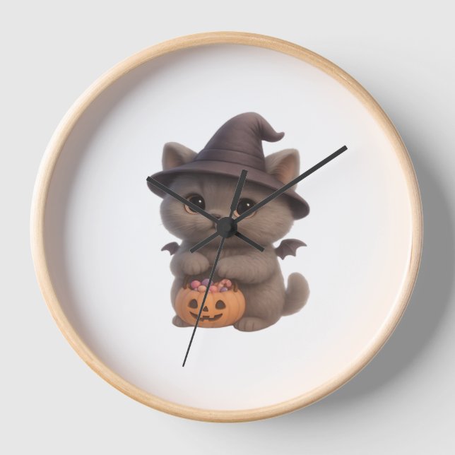 Reloj Gatito Adorable con traje de bruja de Halloween co (Anverso)