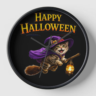 Reloj Gatito bruja de lunares feliz Halloween caprichoso
