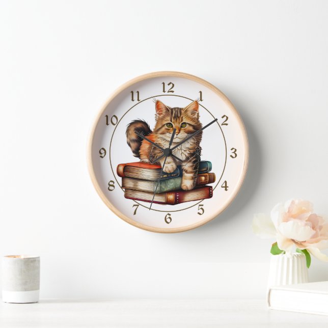 Reloj Gatito de Tabby en libros antiguos (Hogar)