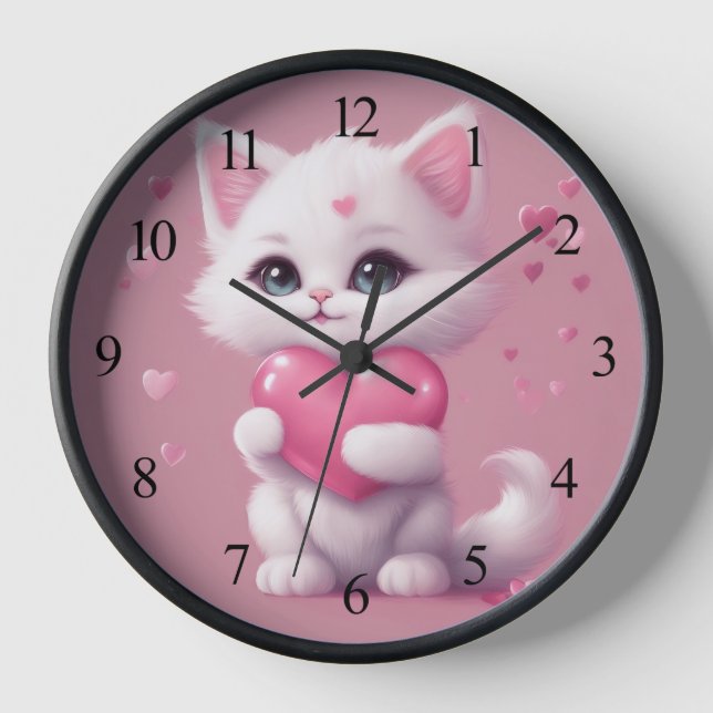 Reloj Gatito Fluffy White Love (Anverso)